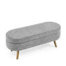 Ottoman Oval Storage Bench with Rubber Wood Legs, Gray Fabric, 43.5'x16'x16'