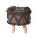 ROJA Handcrafted Wool & Cotton Foot Stool with Eucalyptus Wood Frame in Dark Brown, 16 x 16 Inches