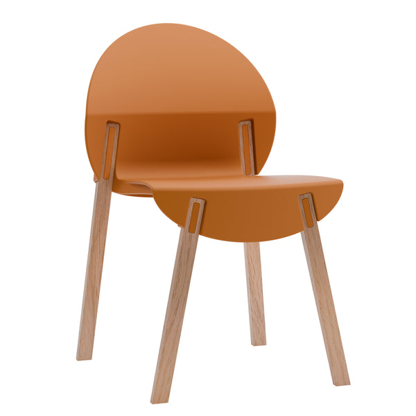 Four-piece set of single chairs with a design combining modern and traditional elements, durable and comfortable, in tropical orange. Dimensions: 20.08*19.29*31.89 (in). PP seats and red oak legs.