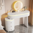 Small Vanity Desk Adjustable Tabletop Length,Storage Cabinet Reversible Layout,Vanity Detachable Mirror