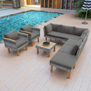 <Old SKU: FF201208AAE> 9-Piece Patio Rattan Furniture Set, Outdoor Conversation Set With Acacia Wood Legs and Tabletop, PE Rattan Sectional Sofa Set with Coffee Table, Washable Cushion, Gray