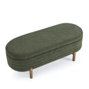 Elegant Ottoman Oval Storage Bench with Rubber Wood Leg in Green Foam, 46''x17.7''x10.8''