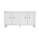 Shabby Chic Accent Cabinet with 4 Doors and Adjustable Shelves, White Washed, Solid Wood and MDF, 59.84 x 15.75 x 31.50 inches
