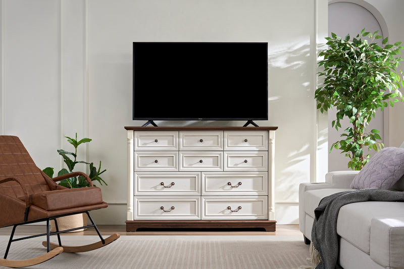 10 Drawer Dresser Chest for Bedroom with Wooden Base and Riser Trim, Wooden Rustic Rustic Chest of Drawers, Storage Dresser for Bedroom, Living Room