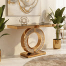 Mirrored Console Table With Crushed diamond Inlay, Long Entryway Sofatable, 0-Shaped Base Modern Accent Narrow Table(Brown)