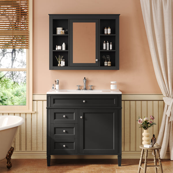 36'' Bathroom Vanity with  Medicine Cabinet, Modern Bathroom Storage Cabinet with 2 Soft Closing Doors and 4 Drawers, Single Sink Bathroom Vanity