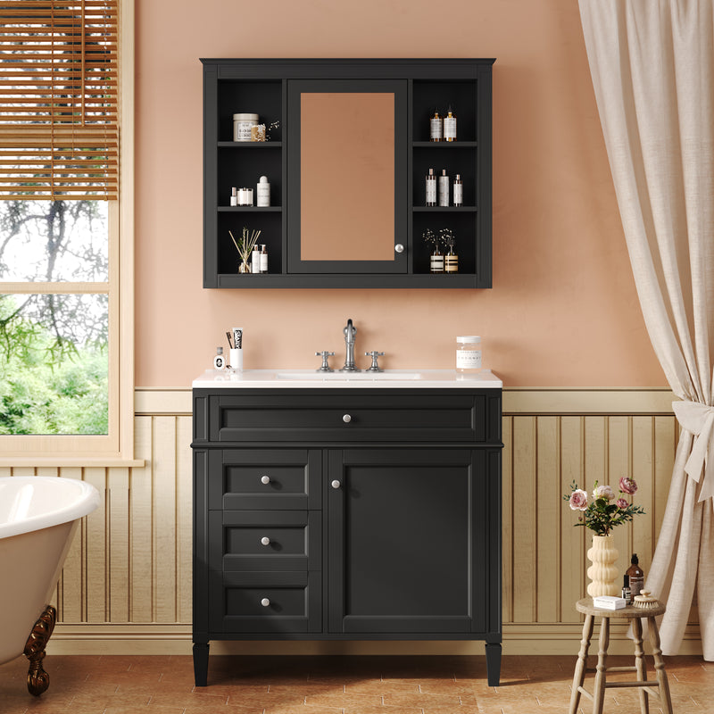 36'' Bathroom Vanity with  Medicine Cabinet, Modern Bathroom Storage Cabinet with 2 Soft Closing Doors and 4 Drawers, Single Sink Bathroom Vanity