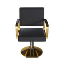 Hydraulic Salon Chair - 360° Swivel Barber Stylist Chair with Pump, Non-Tilting Design in Black and Gold PU Leather