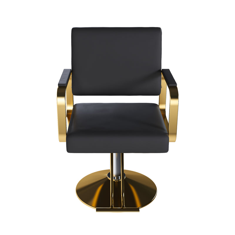 Hydraulic Salon Chair - 360° Swivel Barber Stylist Chair with Pump, Non-Tilting Design in Black and Gold PU Leather