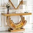 New Design Crushed Diamond Mirrored Console Table  Entryway Table with Diamond Inlay Long Accent Table Glass Sofa Table for Home Decor(Brown)