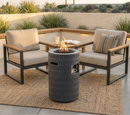 26' Propane Fire Pit, Outdoor Gas Patio Fire Pit 40,000 BTU, Cylindrical Concrete Fire Pit with Hidden 20lb Tank Storage, Modern Textured Fire Column, Includes Lava Rocks & Waterproof Cover –Dark Grey