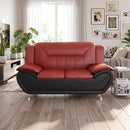 Modern Contemporary Bonded Faux Leather 3 Piece Living Room Sofa Set, Cushioned Armrest Couch with Stainless Steel Legs, Minimalist Sturdy Upholstered Furniture for Living Room Apartment,Red & Black
