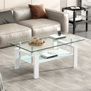 Luxury Modern Tempered Clear Glass Coffee Table with 2-Layers and Solid MDF Frame for Living Room