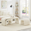 Set of 3 U-Shaped Modern Bench Teddy  Ottoman Bench for Entryway, Bedroom End of Bed, Set of 3 Small Sofa Footrest Extra Seating for Living Room, 44+18 Inch Bench Bench & Ottoman- Cream