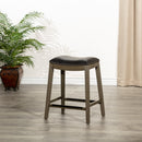 24' Counter Height Saddle Stool, Weathered Gray Finish, Black Leather Seat