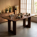 62.9-inch rectangular solid wood dining table; a minimalist, modern design suitable for kitchens, dining rooms and living rooms, in walnut finish