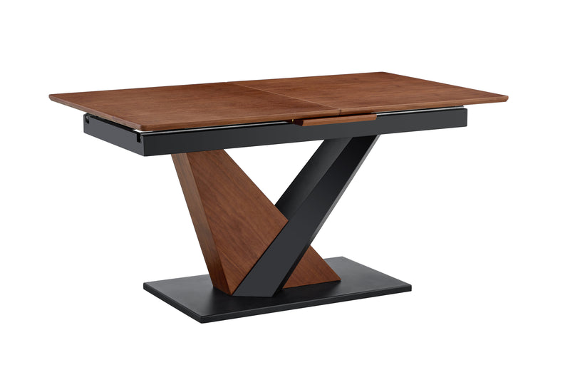 Modern Dining Table with Dark Walnut Marble MDF Veneer Paper Tabletop and Dual V-Shaped Metal Spray-Painted Legs, Sturdy Metal Base for Contemporary Kitchen or Dining Room (Dark Walnut, 1 Table)