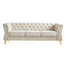 Modern Tufted Velvet Sofa 87.4 inch for Living Room Beige Color