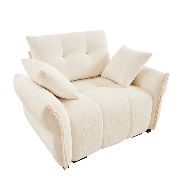 Ergonomic Single Seater Sofa with High-Resilience Support Cushions and Throw Pillows, Modern Design, White Chenille, 47'
