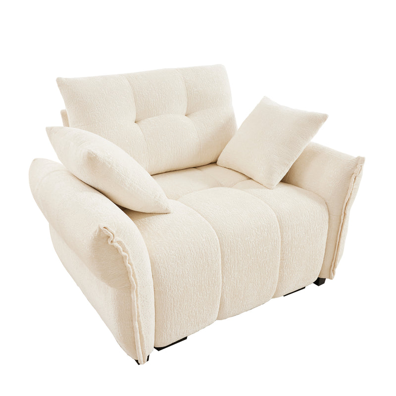 Ergonomic Single Seater Sofa with High-Resilience Support Cushions and Throw Pillows, Modern Design, White Chenille, 47'