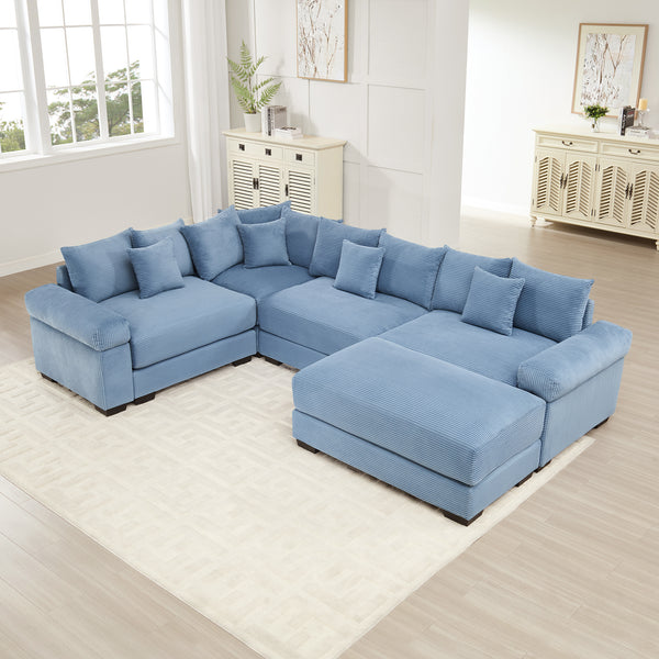 Oversized Cloud Modular Sectional Couch, Convertible Sectional Couches , Extra-Thick Armrests With Chaise,Premium Corduroy Fabric, Ergonomic Design, Easy Assembly, For Living Rooms bedroom,Blue