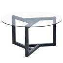 Round Glass Coffee Table Modern Cocktail Table Easy Assembly with Tempered Glass Top & Sturdy Wood Base (Black)