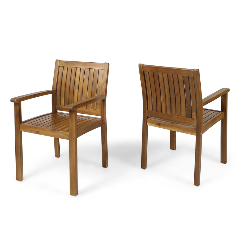 Amethyst Outdoor Dining Chair with Slat Design, Set of 2, Natural