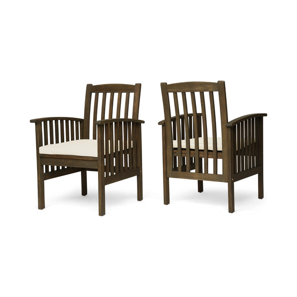 CASA Acacia Dining Chair Set with Cushions, Grey and Cream,2PCS
