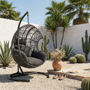 42 Extra Wide U-Base Hanging Egg Chair, 400lb Capacity Patio Swing with 8-Inch Cushion, Weatherproof PE Rattan & Waterproof Cover for Outdoor Garden, Balcony Use