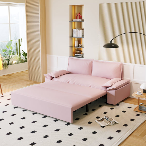 70.1' Queen Pull Out Sofa Bed, 3-in-1 Convertible Sleeper Sofa with 2 Soft Pillows,Multi-Functional Velvet Loveseat Bed,Pink(New Sku:W1885P214790/W1885S00052)
