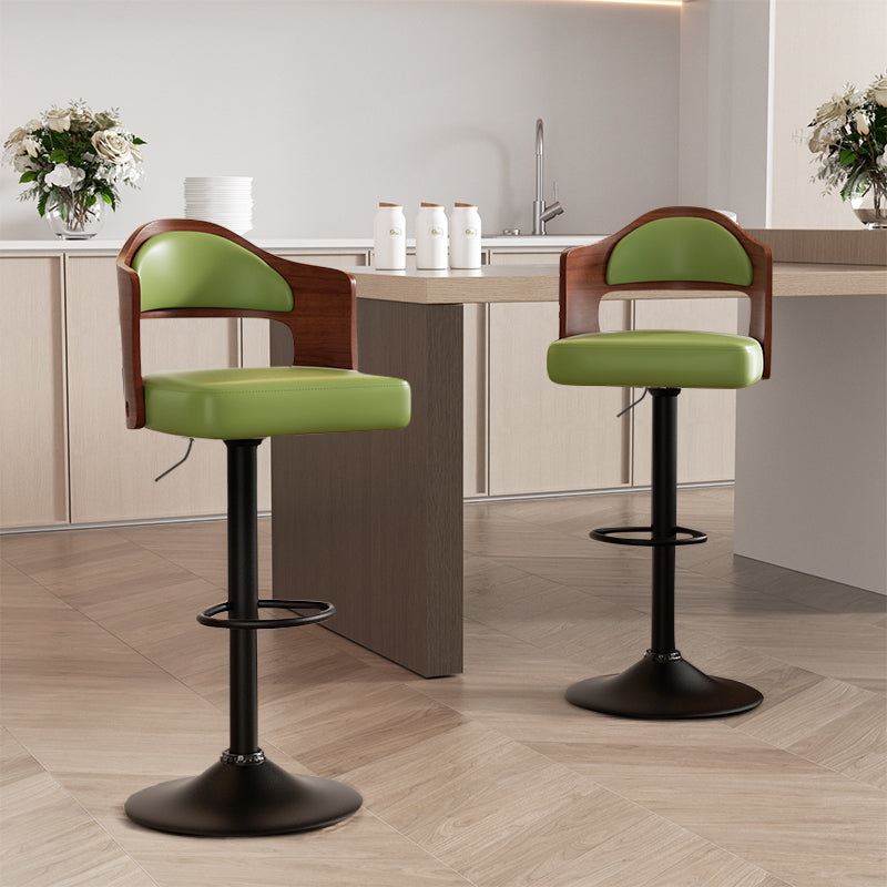 Swivel Bar Stools Set of 2 Seat Adjustable Height 24.5-33.5IN, Wooden Barstools PU Leather Upholstered Bar Chairs with Back & Footrest for Bar Kitchen Dining Room(Green)