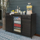 K&K 53.5'W Outdoor Wicker Storage Cabinet with Fridge Space, Weatherproof Outdoor Mini Fridge Bar Cabinet with Adjustable Shelves & Drawers for Outdoor Pool Towel Storage, Garden, Kitchen, Brown Black
