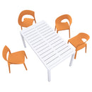 Tropical Orange Polypropylene Single-Side Chair- One-Piece Design for Indoor & Outdoor Use with 55 Inch White Modern Long Table - Indoor/Outdoor- Lightweight PP Tabletop with Metal