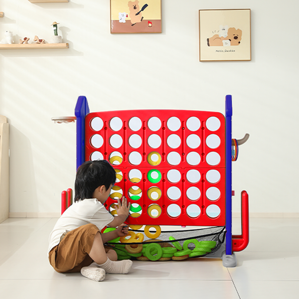 4-to-Score Giant Game Set with Mesh Bag & Jumbo Connect 4, Basketball Hoop, Ring Toss & Golf Games & Height Adjustable for Indoor & Outdoor Fun for Kids and Adults