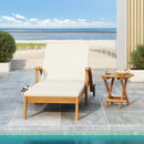 OUTDOOR RECLINER SIDE TABLE SET - COMES WITH 2 INCH CUSHION AND ADJUSTABLE BACKREST CHAISE LOUNGE WITH WHEEL & FOLDABLE AND ADJUSTABLE ACACIA WOOD SIDE TABLE FOR POOLSIDE PORCH