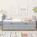 Twin Size Bed with Headboard, Footboard, Trundle and Three Storage Drawers, Twin Size Pine Wood Bed with Headboard, Footboard,Grey