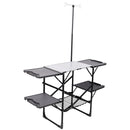 Folding Camping Kitchen Table - Portable Outdoor Cooking Station with Heat Resistant Top, 4 Side Tables, Storage Rack & Lamp Post for Picnics & Camping Trips