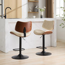 Walnut Bentwood Bar Stools Mid Century Modern Adjustable Counter Height Black Leather Upholstered 360°Swivel Bar Chairs for Kitchen Island/Dining Room/Cafe,Beige,Set of 2