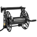 Wall Mounted Garden Hose Reel, Holds 135 Feet of 5/8-inch Hose, Outdoor Heavy-Duty Waterhose Holder Winder, with Widened Top Tray, Aluminum Alloy Connector, Decorative Pattern, for Backyards
