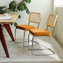 Dining Chairs Set of 2, Velvet Rattan Side Accent Chairs with Chrome Legs, Modern Mid Century Breuer Designed Chairs, Upholstered Dining Living Room Kitchen Chairs (Orange-2pcs)