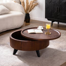 Round Coffee Table with Hidden Storage Removable Top,Modern Luxury Circle Drum Coffee Tables,Solid Wood Veneered Circle Center Table with Sturdy Pedestal for Living Room,Easy Assembly