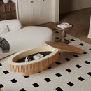 47'' Oval Coffee Table with Storage Solid Wood Veneered Modern Coffee Table Accent Tea Table for Living Room, Bedroom, Apartment or Office, Natural Wood