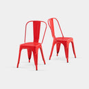 Set of 2 High Gloss Red Industrial Metal Dining Chairs 18 Inch Seat Height Stackable Indoor Outdoor, Lightweight Easy-Clean Surface, Easy Assembly, Durable Modern Design