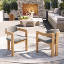 Set of 2 Outdoor Acacia Wood Dining Chairs with Cushions, Modern Solid Wood Armchairs with Weather-Resistant Upholstery for Patio, Garden, Balcony & Backyard,Grey Cushion