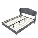 Velvet Upholstered Bed - Queen Size, Gray Velvet with Tufted Headboard, Sturdy Frame for Luxurious Comfort