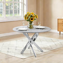 Modern Round Glass Table, 35.43 inches Of Granite With A Metal Frame.Kitchen Table Set For Dining Room, Party Table,Conference Table,Living Room,Office,Cafe,Home Kitchen,Bedroom