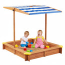 Kids Sandbox with Cover, 46' Wooden Sand Box w/Adjustable Canopy, Large Outdoor Cedar Sandpit for Backyard Play