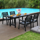 HDPE outdoor patio dining set, one table and four chairs. The outdoor dining furniture has sunshade holes and is suitable. It is suitable for lawns, gardens, backyards, and pool sides.Black,Waterproof