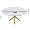 Modern Round Dining Table with Extendable Blades, Carbon Steel X-Base, White Marble-Veined Top, MDF and Iron Construction, Fits 4-6 People