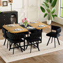 7-Piece Rectangular Dining Table Set, Fixed Two-Tone Wood Grain & Black Triamine Tabletop with 6 Black Velvet Chairs, Modern Kitchen Table Set for 6 People, Ideal for Small Spaces, Apartment